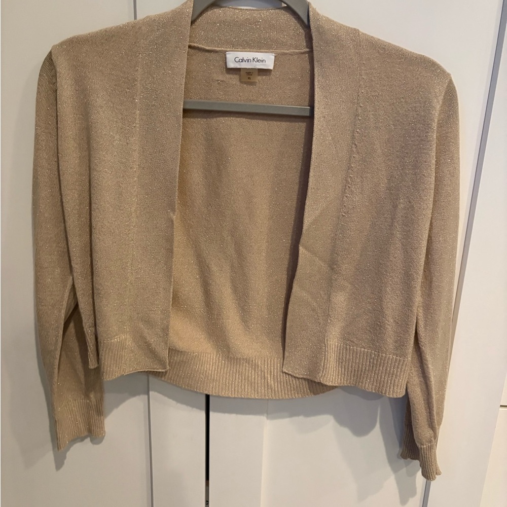 Calvin Klein Women's Shimmer Open-Front Cropped Cardigan - Beige, Dressy, Gold